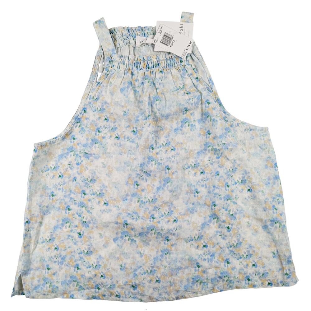 Bella Dahl Blue Floral Print Linen Halter Top Size Small